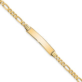 14k Polished Solid Chain/Solid Plate Flat Figaro Link  32.5x6.2mm Plate 8 inch ID Bracelet